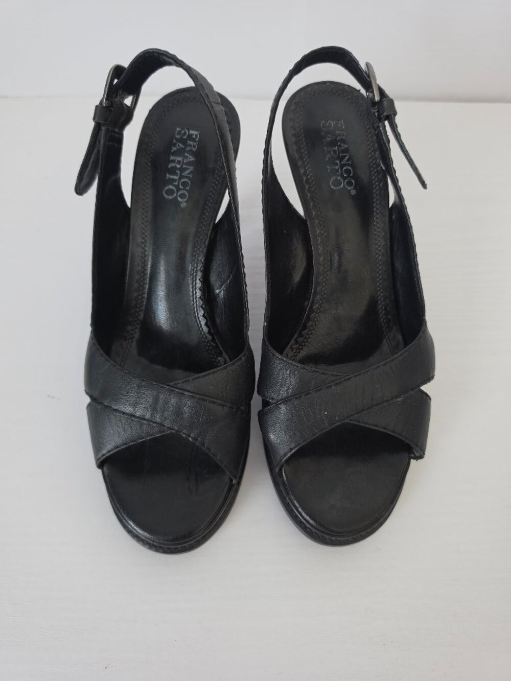 Franco Sarto Women's Black Slingback Sandals Cross Strap 3.5" Heel 8.5 M